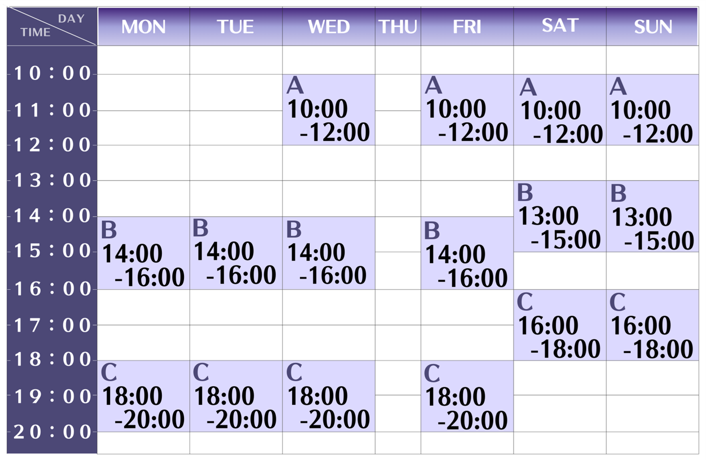 Regular Class Schedule